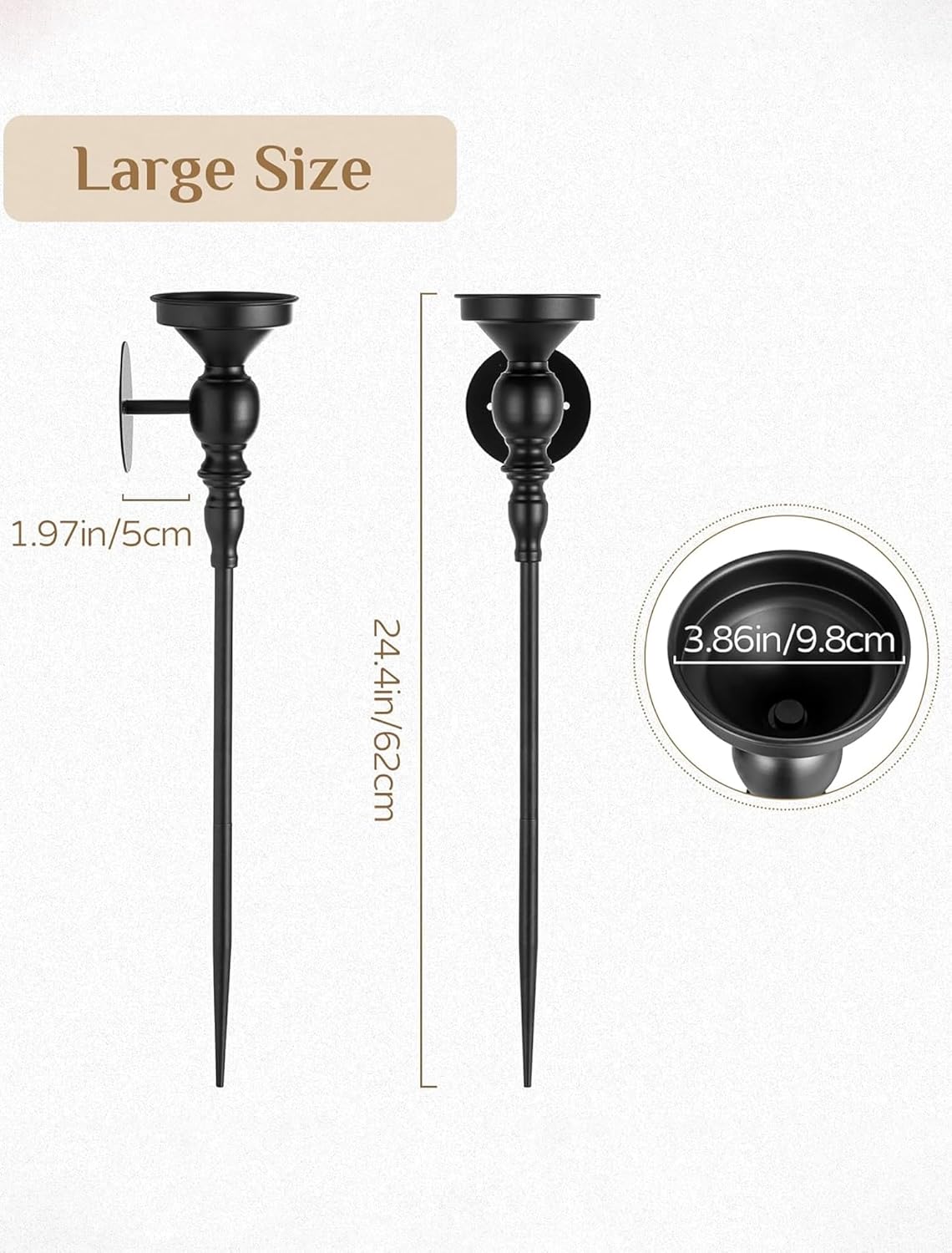 Gothic Wall Candle Holder Decor - 24.4 Inch Long Candle Sconces Set of 2 for Porch Hallway Entryway Beside TV Fireplace - Metal Black Wall Art for Bedroom Living Room