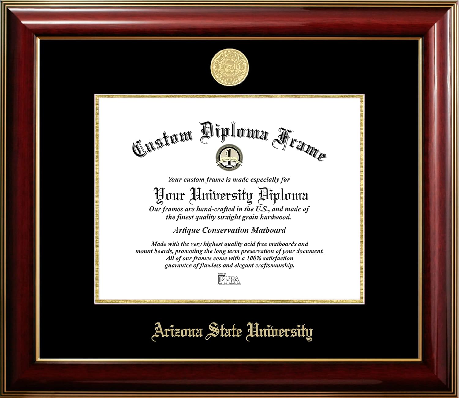 Campus Images Arizona State University 11w x 8.5h Classic Mahogany Gold Embossed Sun Devils Diploma Frame