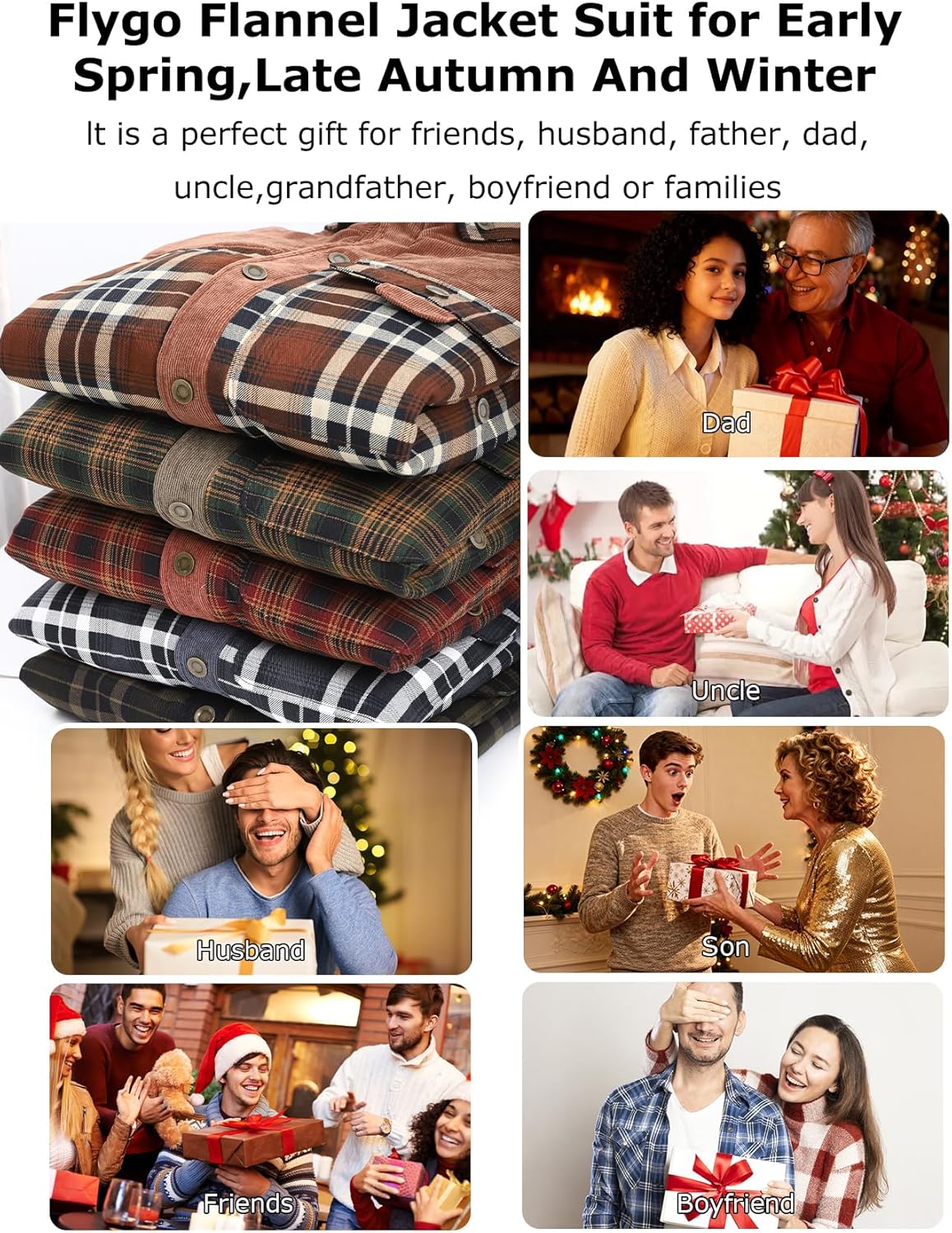 Flygo Men's Sherpa Lined Plaid Flannel Shirt Jacket Snap Button Warm Winter Jacket with Pockets - Image 7