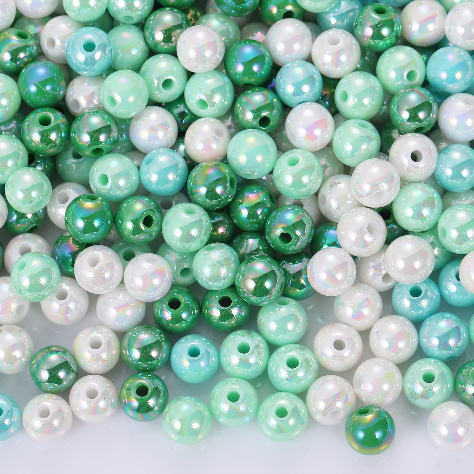 BEEFLYING 400 Mixed Color 8mm Round Imitation Pearl Beads DIY ABS Plastic Loose Spacer Beads for Jewelry Bracelets Necklaces Keychain Phone Lanyard Making (Green)