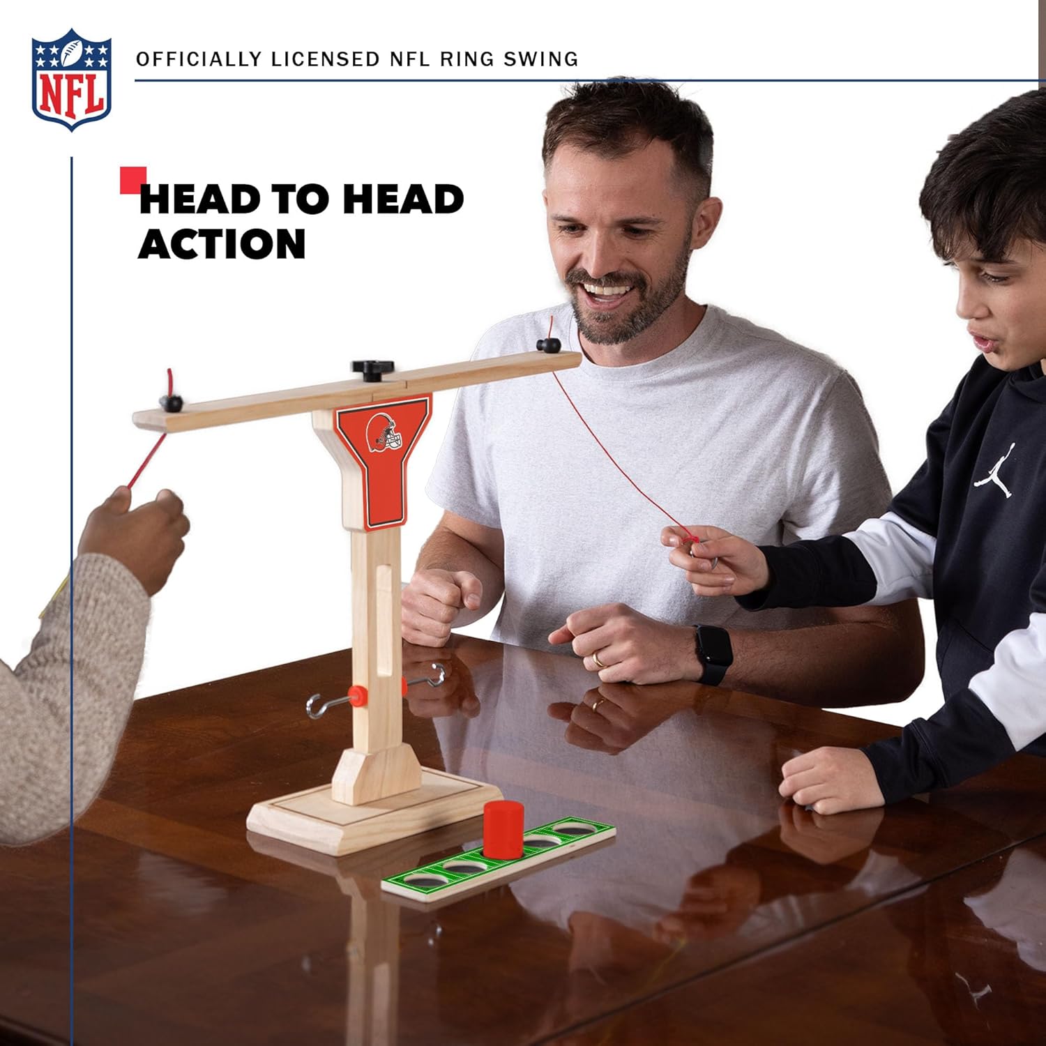 Wild Sports NFL Cleveland Browns Wooden Ring Swing Battle - Head-to-Head Ring Toss Hook & Ring Game for NFL Fans