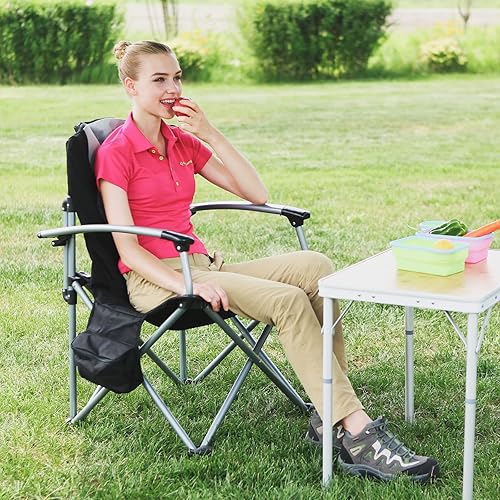 Miniatura 63 de KingCamp silla plegable de gran tamaño para campamento con soporte lumbar, silla ergonómica acolchada con reposabrazos, alta resistencia, con bolsa