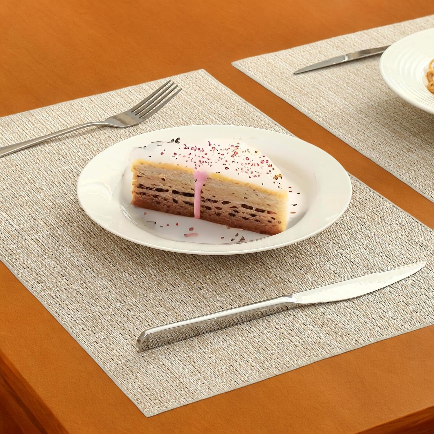 Beige Placemats Set of 2 - Heat-Resistant, Non-Slip Table Mats