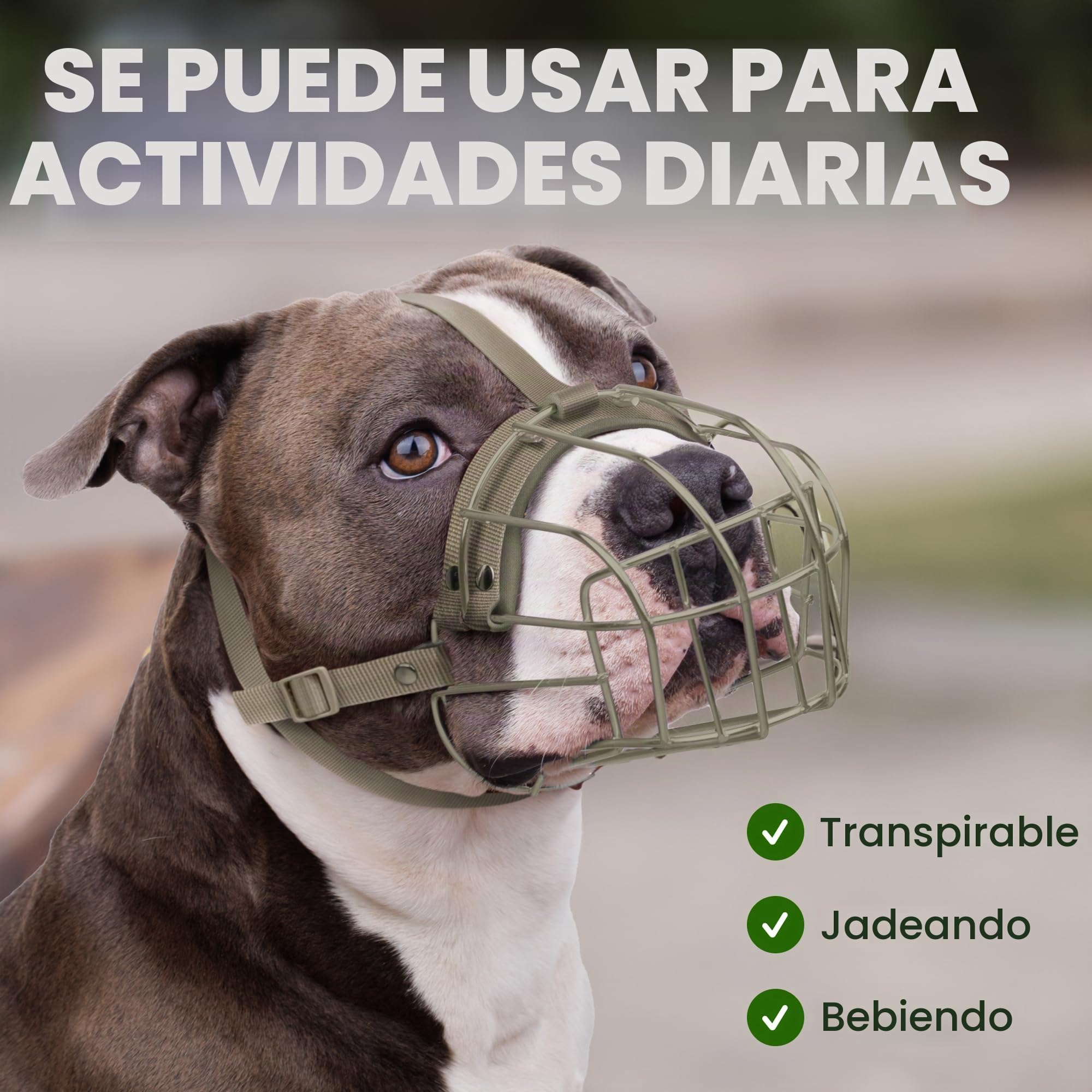 BRONZEDOG Pitbull - Bozal de Metal Transpirable para Perros Grandes, como Amstaff Staffordshire Terrier o Pitbull, en Forma de Cesta, para Evitar Que muerda, Coma o ladre (Nailon, Gris)