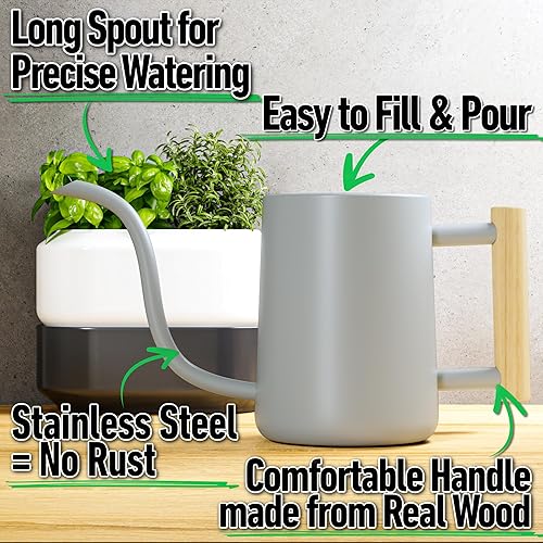 Miniatura 8 de Regadera de interior con boquilla larga, regadera negra de 35 onzas para plantas de interior, bonita regadera de interior, regadera pequeña para