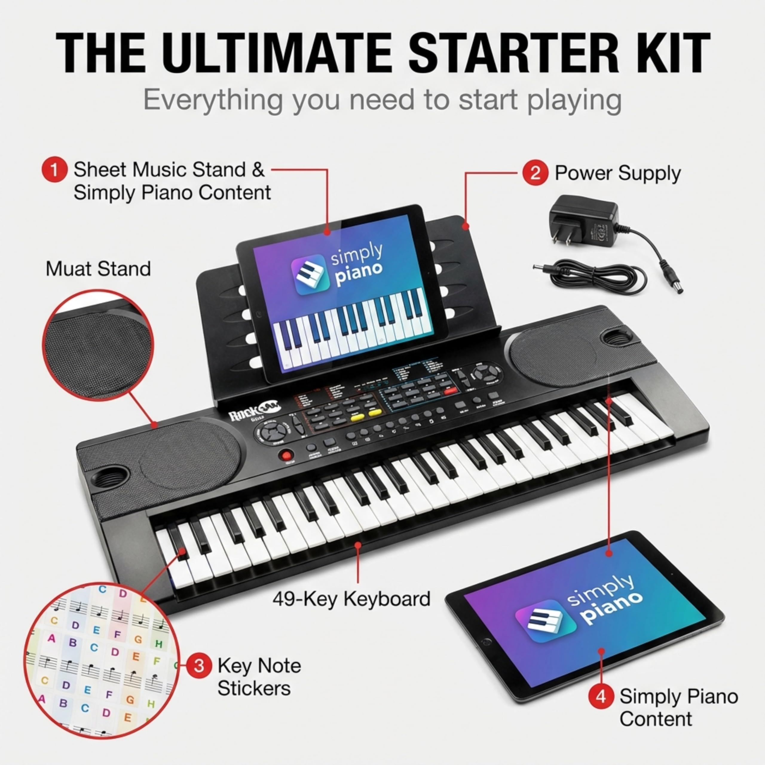 Amazon | RockJam 49鍵 電子キーボード RJ549 【電源アダプター、譜面