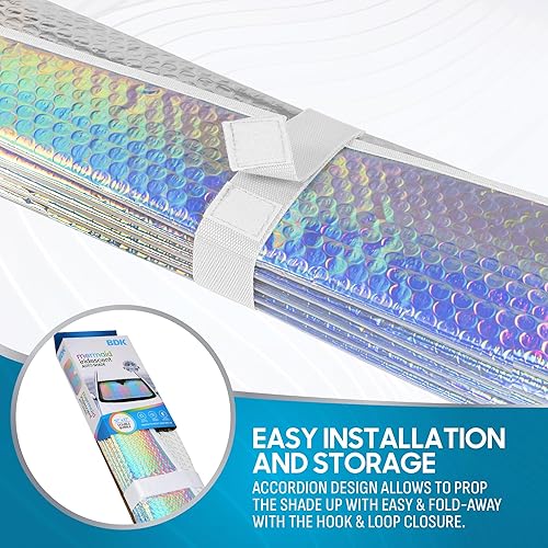 Miniatura 4 de BDK Sirena iridiscente, lámina de holograma, parasol para parabrisas delantero camaleón, doble burbuja de acordeón plegable para automóvil, camión,