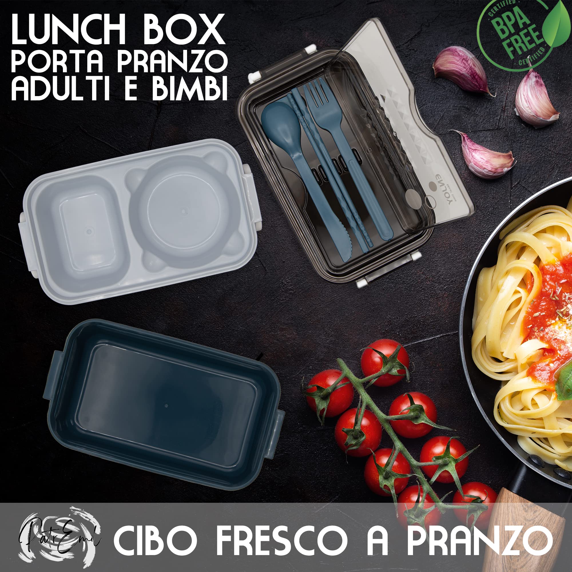 Lunch Box Ermetico 1100ML - In Lolla Di Riso Eco, 2 Scomparti Con Posate - BPA Free - Foto 8