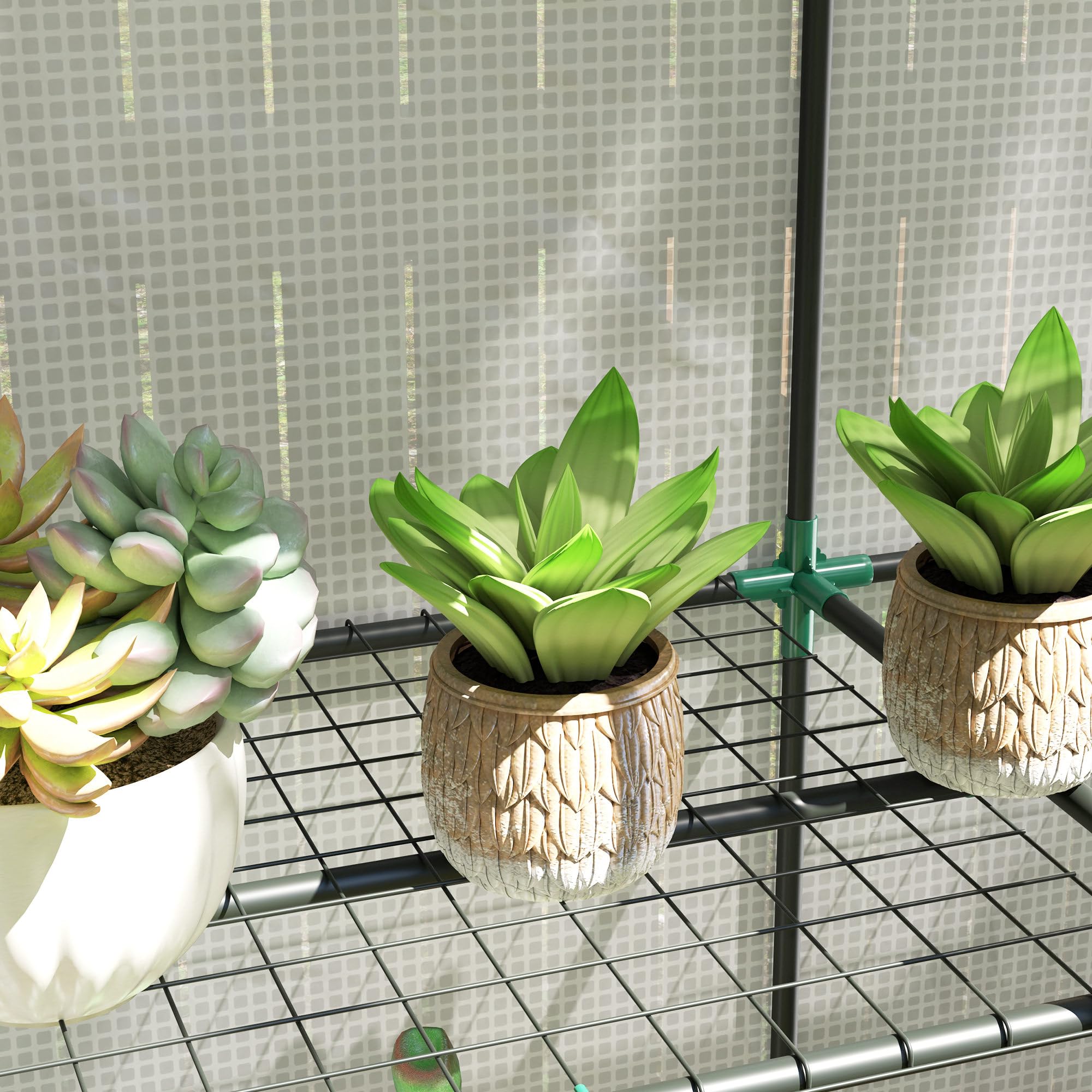 Outsunny Serra da Giardino con 2 Porte Avvolgibili, Scaffale a 3 Ripiani e Tasche Laterali, Serra per Orto, Struttura Acciaio e Copertura PE, per Piante Verdure Fiori Frutta, Anti UV, Bianco e Grigio