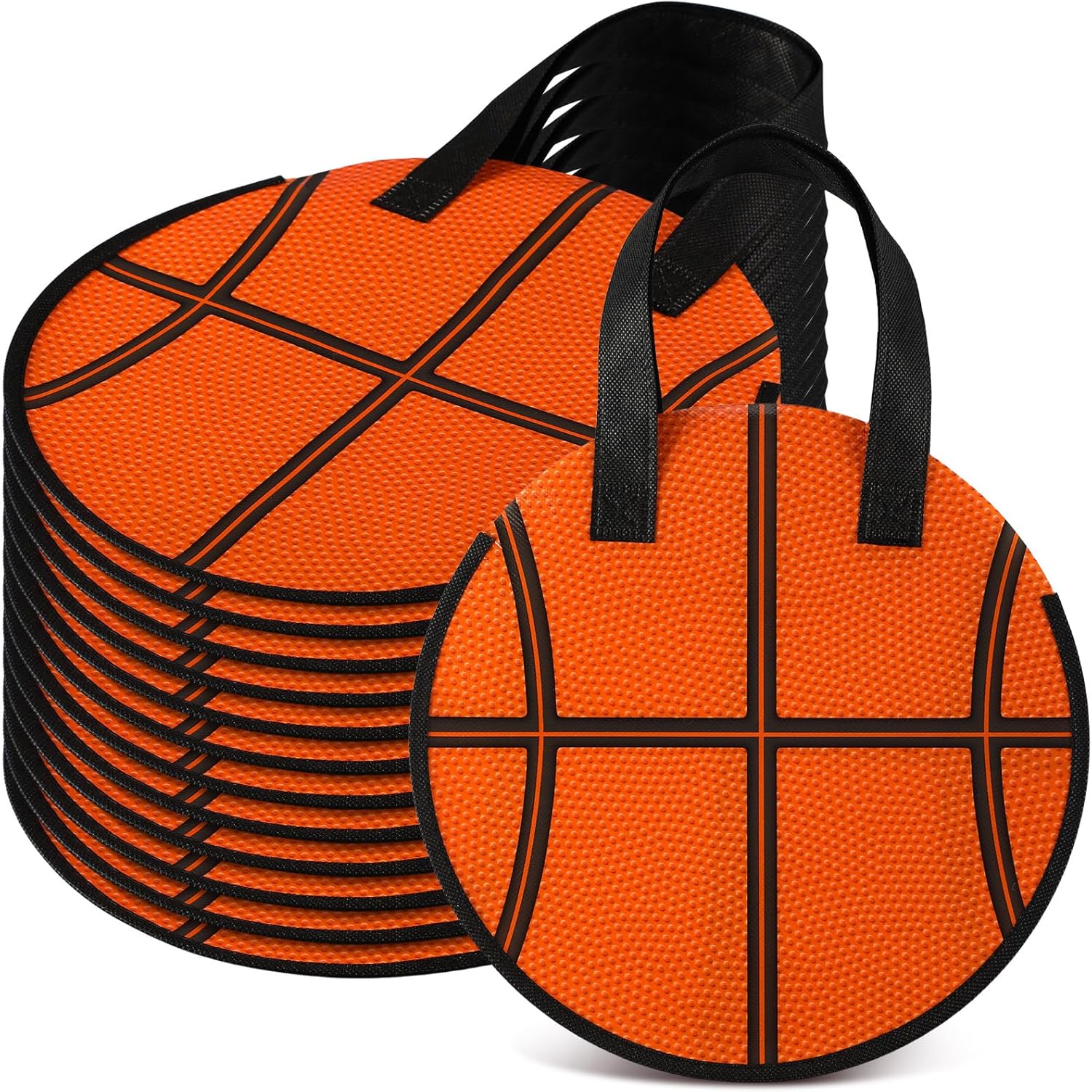 Yeyeplum 12 Pcs Basketball Party Favor Bags 10 × 10 Inch Basketball Gift Bags with Handle Round Non Woven Gift Pouches for Goodie Candy Snacks Sports Themed Birthday Party Supplies