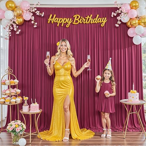 Cortina tipo telón de color vino y borgoña para fiestas, boda, despedida de soltera y fiesta de cumpleaños, cortinas tipo telón de color borgoña