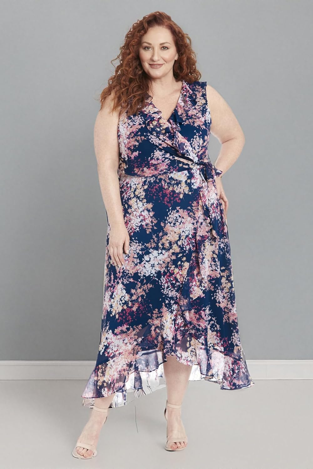 London Times Women's Dresses Ruffle V-Neck and Faux Wrap Maxi Dress - Image 8