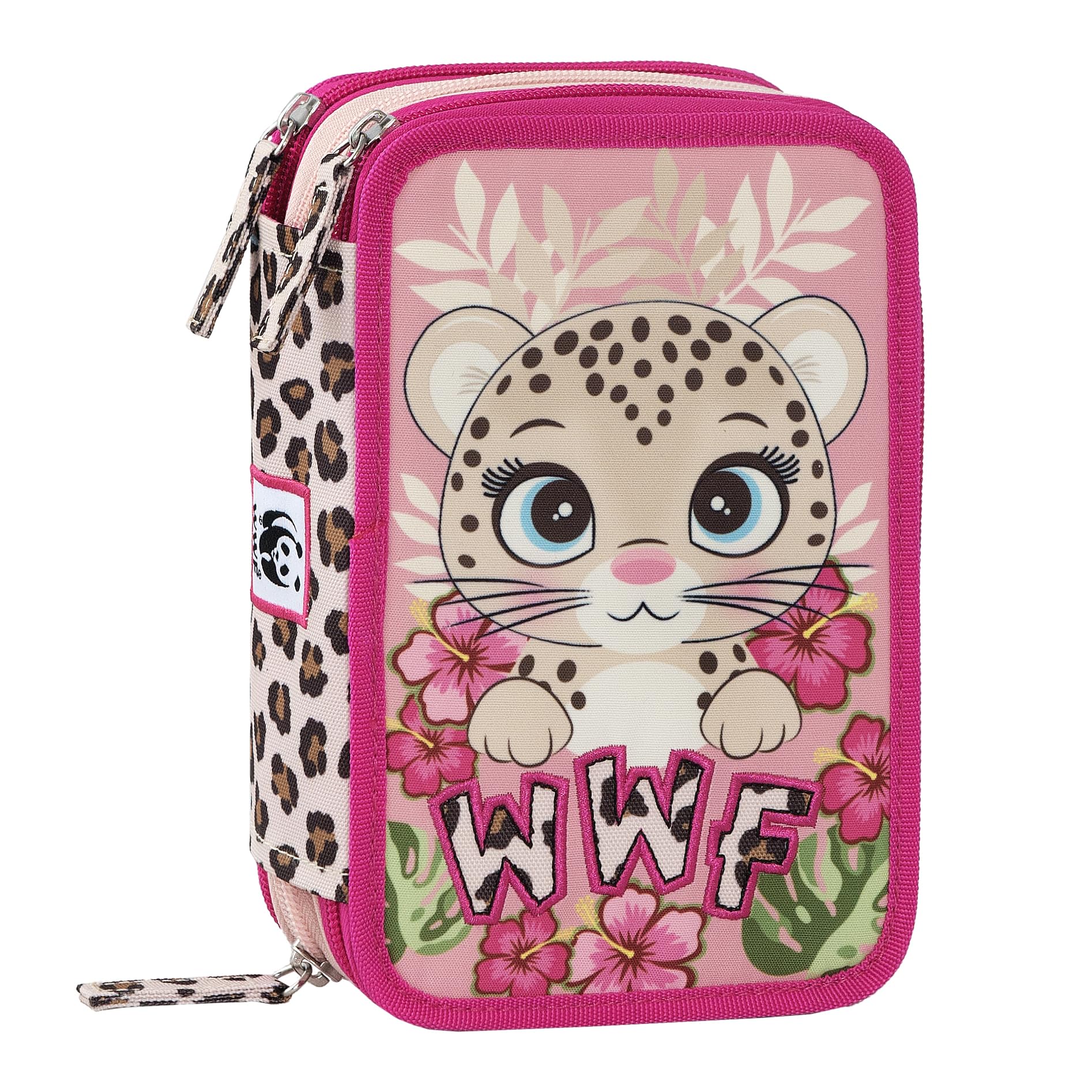 WWF - Astuccio Scuola Ufficiale WWF, Astuccio 3 Scomparti Bambino e Bambina con Set Cancelleria, Penna Cancellabile Blu e Pratica Chiusura a Zip, 20x13Hx7 cm