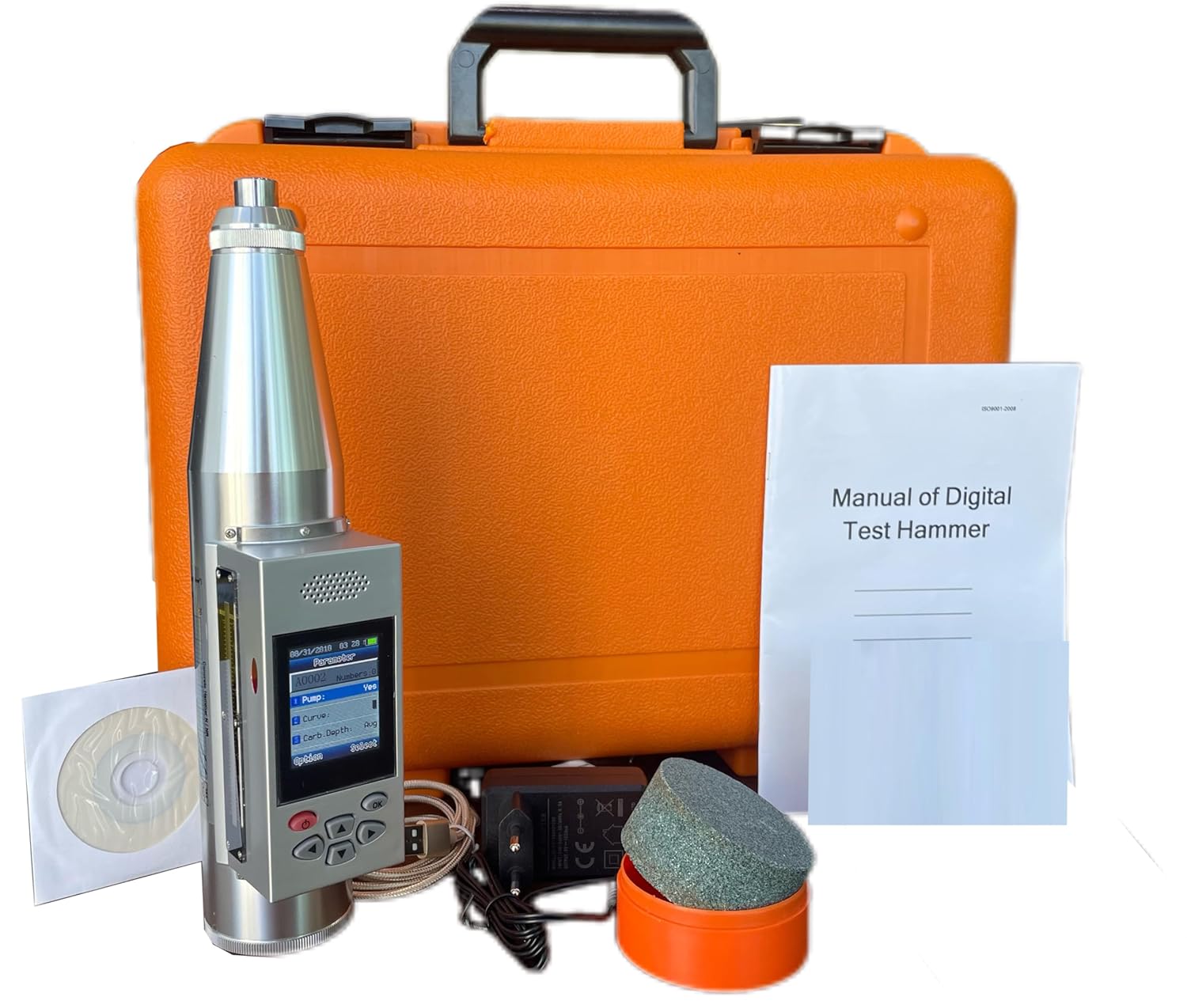 Digital Concrete Rebound Hammer Tester Integrated Voice Rebound Hammer Tester Resiliometer with GB/T9138 ASTM Standard USB Communication Measuring Ranges 10 to 60MPa Impact Energy 2.207J