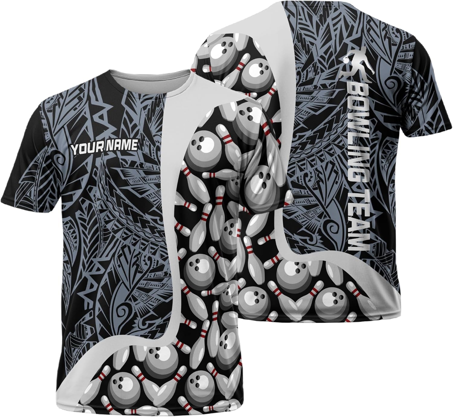 Men's Bowling Short Sleeve Tshirt Custom Paisley Bowling Pin Tee Shirt for Women Girls Print Bowling Team Clothing