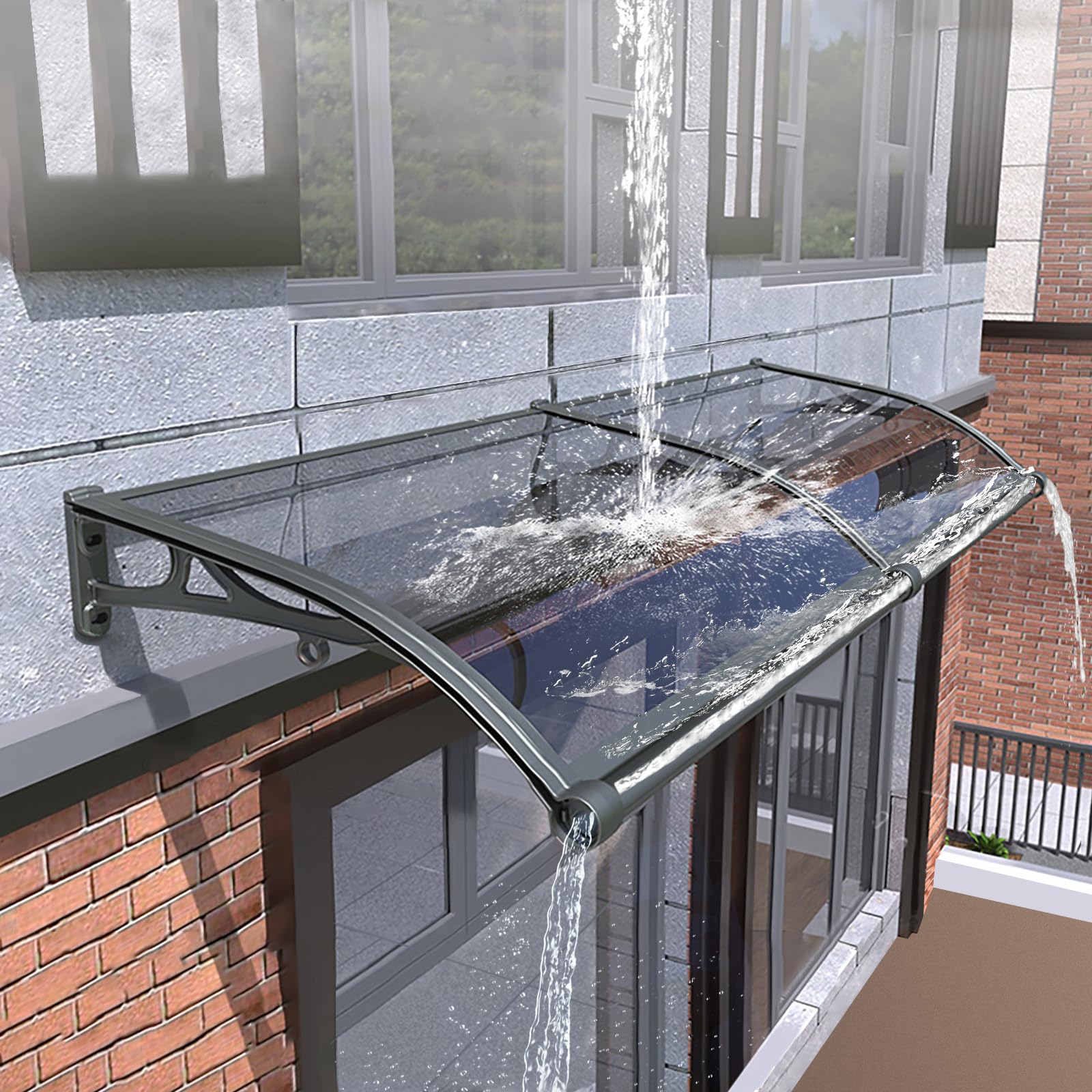 Auvent de porte anti-pluie en polycarbonate incurvé et alliage aluminium robuste