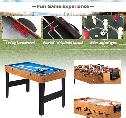 Miniatura 4 de ARLIME Mesa de juego múltiple 3 en 1, escritorio de futbolín de 48 pulgadas con billar, fútbol, hockey deslizante, mesa de futbolín de madera para