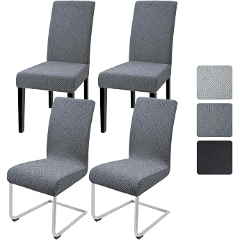 Alishomtll Chair Covers Set of 4 Jacquard Chair Covers Swing Chairs Elastic Covers for Chairs Removable Dining Room Chair Covers Cantilever Chair for Kitchen Restaurant Hotel Banquet Grey