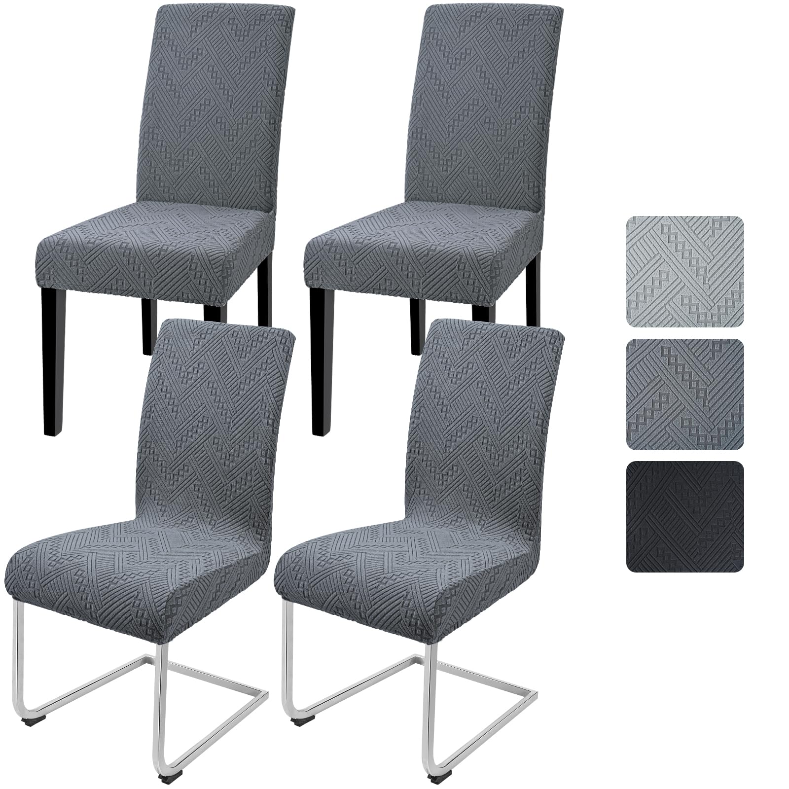 Alishomtll Dining Chair Covers Set of 4 Stretch Chair Slipcovers Jacquard Washable Covers for Swing Chair Removable Spandex Chair Protectors for Dining Room Kitchen Banquet Wedding Party (Grey 4psc)