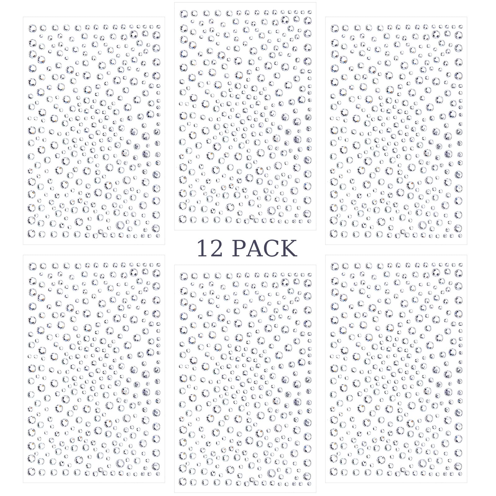 3900 Pcs Clear Rhinestones Stickers, Self Adhesive Bling Gems Jewels Stickers Face Gems Stick on Bling Gems Adhesive Rhinestone Stickers for DIY Craft, 12 Sheets, Assorted Size