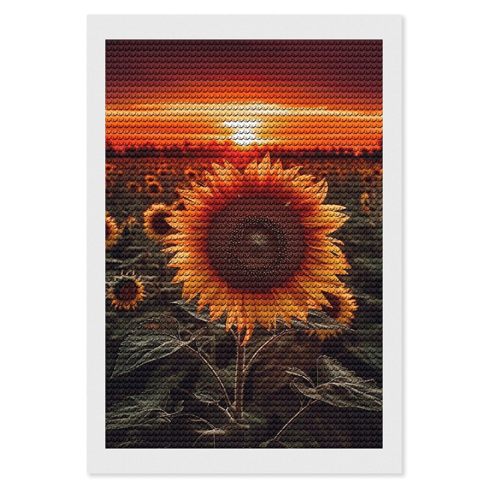 NONHAI Diamond Painting Kits for Adults - DIY Diamond Art Kits for Beginners - Full 5D Paint Drill Diamond Dots Paintings- Sunset Sunflower Diamonds Pictures Gem Art and Craft Wall Decor 8"x12"