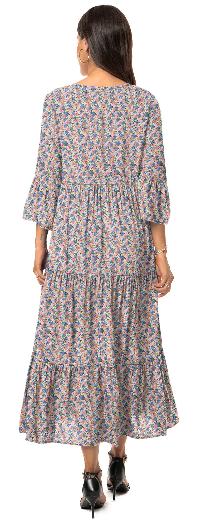 VIISHOW Womens 3/4 Sleeve Casual Bohemian Midi Dress