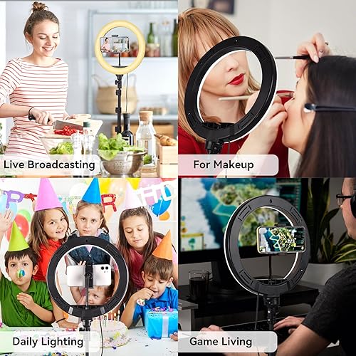 Miniatura 7 de Anillo de luz para selfie de 10 pulgadas con trípode ajustable de 47.2 pulgadas y soporte para teléfono para transmisión en vivomaquillaje, anillo