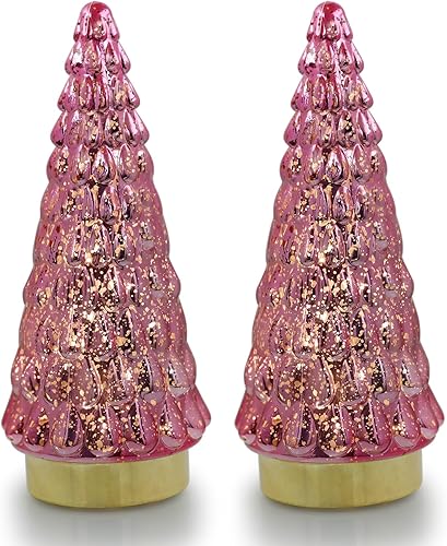 Miniatura 6 de SHMILMH Árbol de Navidad dorado de vidrio de mercurio, 1 unidad, árbol de Navidad de mesa con luz, funciona con pilas, árbol de Navidad pequeño para