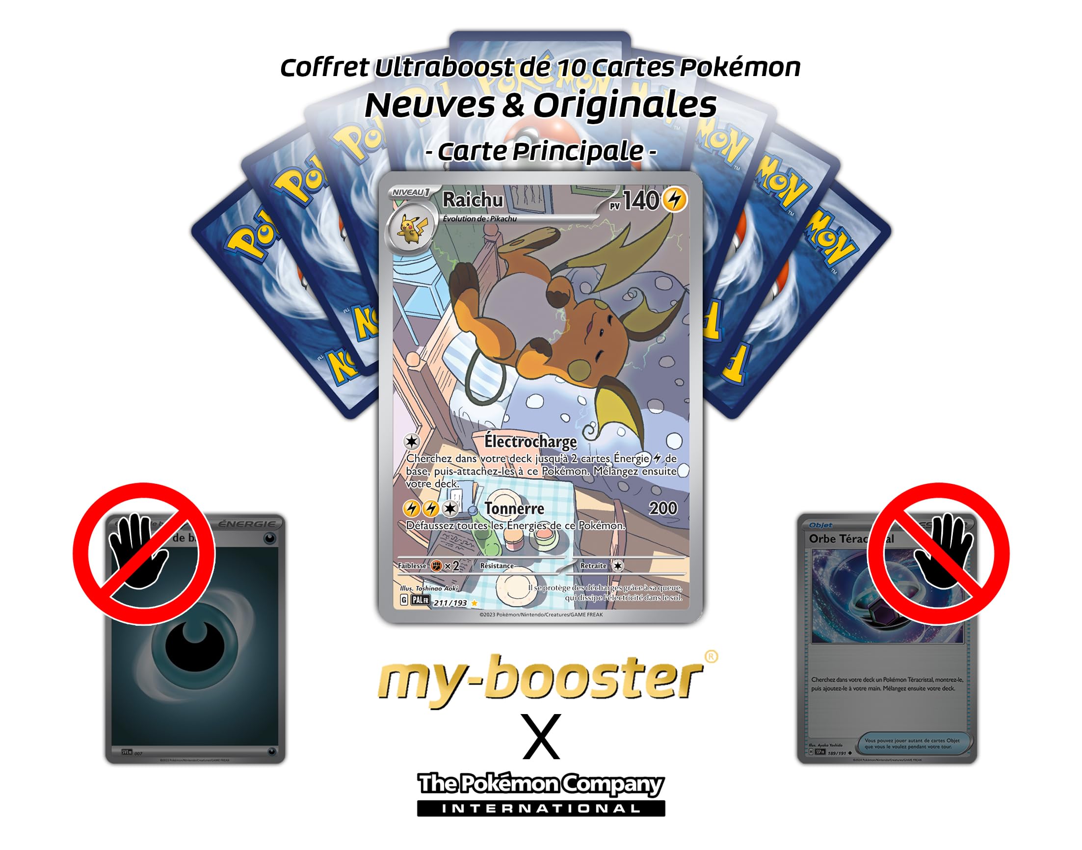 Caja De 10 Cartas Pokémon Raichu 064/193 Reverse, Edición Écarlate Et Violet 02 Évolutions à Paldea, Myboost X, En Francés