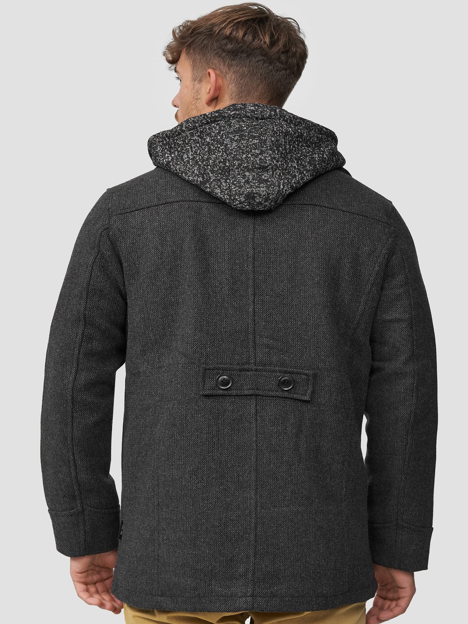 Indicode Herren Cliff Kurzmantel Wollmantel mit Stehkragen und Kapuze | Warmer Herrenmantel für Alltag und Freizeit mit Kapuze, Wintermantel, Outdoorjacke, Freizeitmantel, edler Mantel für Männer