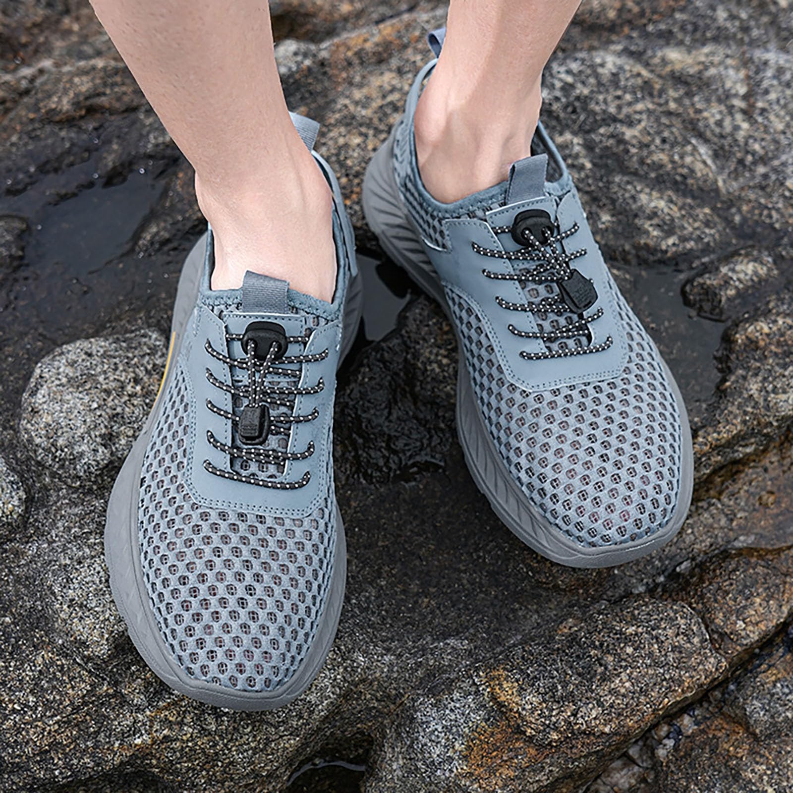 Schnell trocknende Aqua-Wasserschuhe für Herren Sportschuhe Wasserschuhe Herren Mesh Schuhe Gummisohle Turnschuhe Strandschuhe Aquasocken, Schwimmschuhe für Pool, Strand, Wandern, Laufen