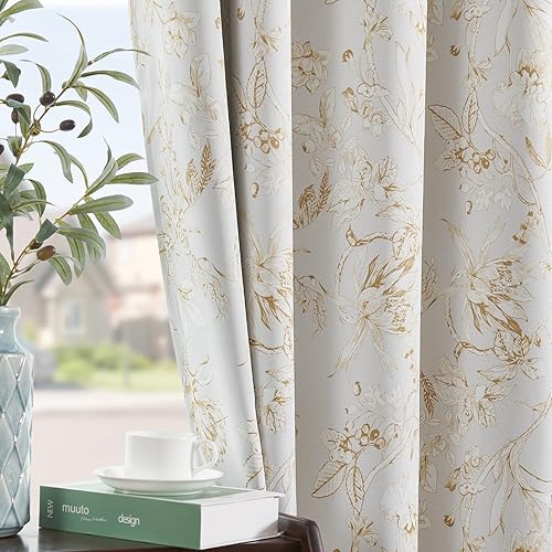 Miniatura 9 de jinchan Cortinas opacas florales azules para dormitorio de 63 pulgadas de largo, cortinas opacas con estampado de flores azules, con aislamiento