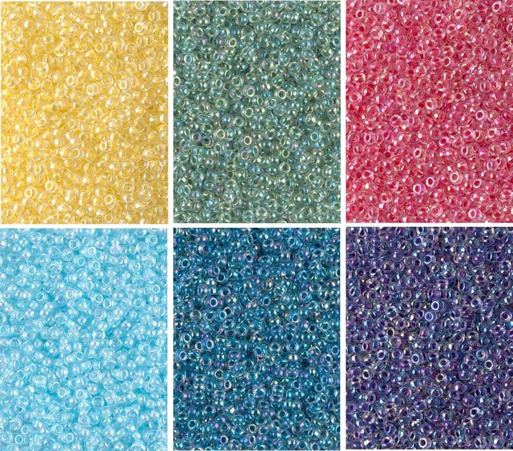 Color Lined Crystal AB Colors - 6 Color Mix Miyuki Round Rocaille Seed Beads Size 11/0, Each in 2", 8.5 Gram Tube