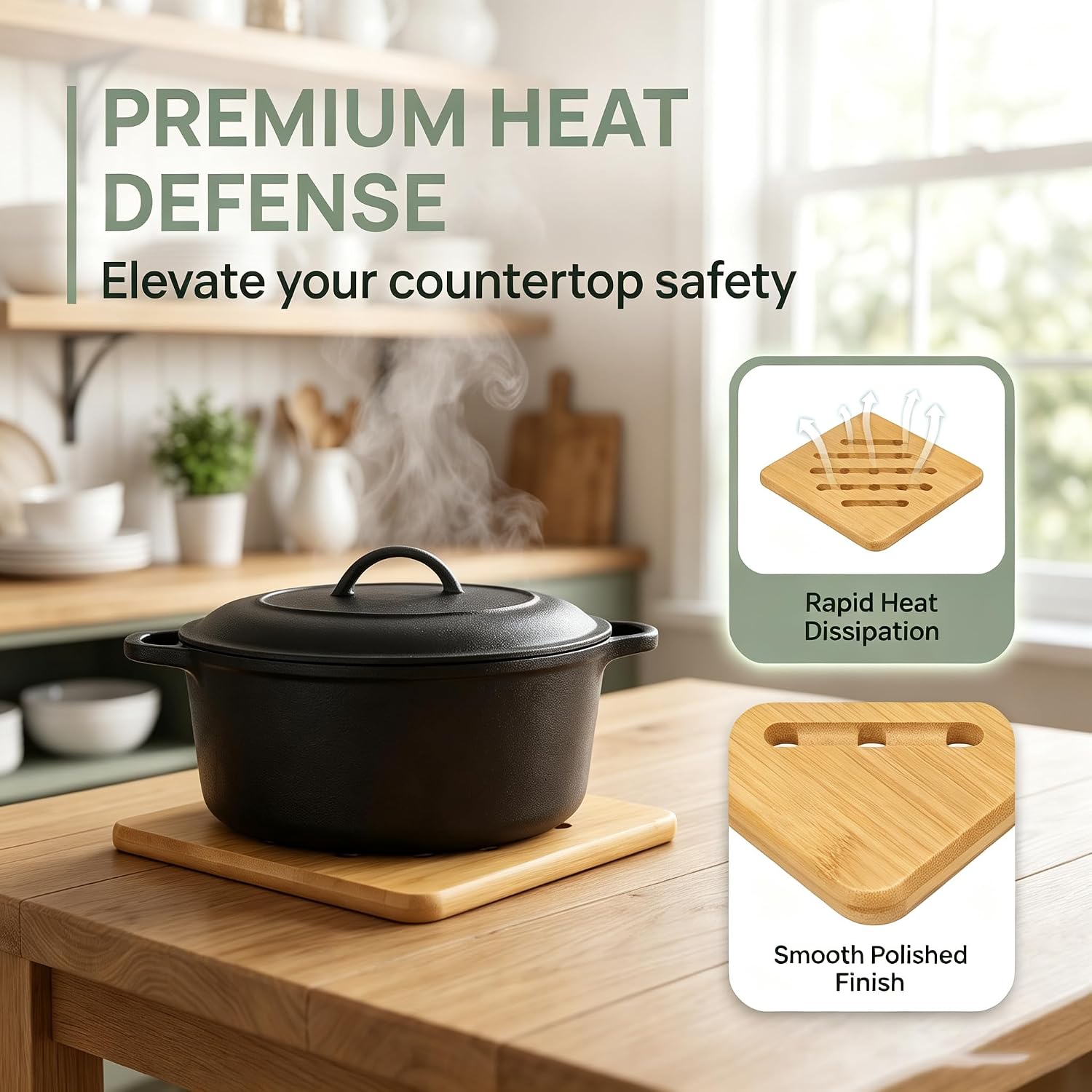 Set of 4 Heat Resistant Bamboo Trivet, Natural Bamboo Trivet, Bamboo Holders, Bamboo Wood Hot Pads for Kitchen Hot Dishes, Pot, Plates (7 Inch, Square)