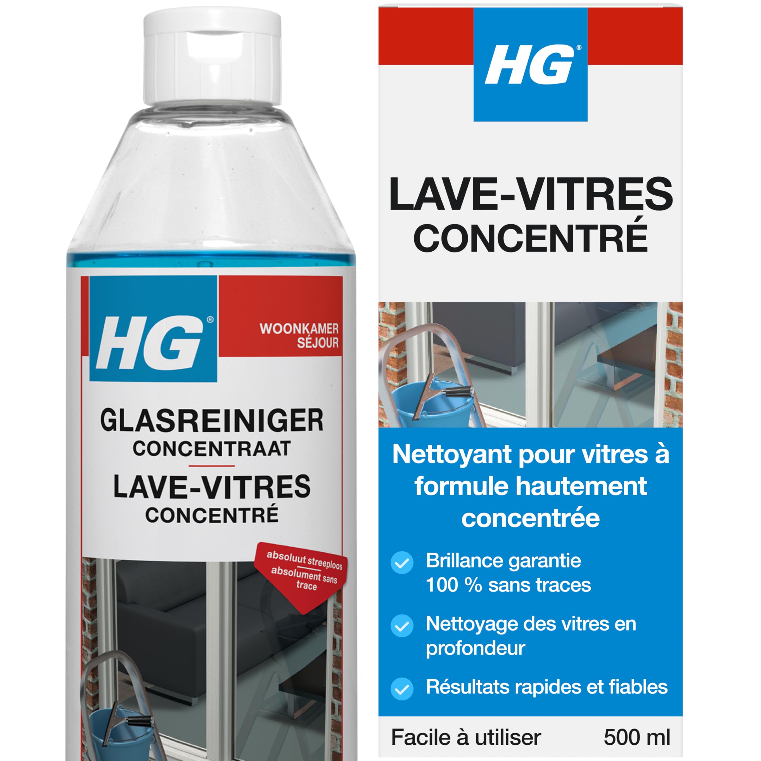 HG Nettoyant pour Vitres, Concentré professionnel, brillance sans traces – 500 ml