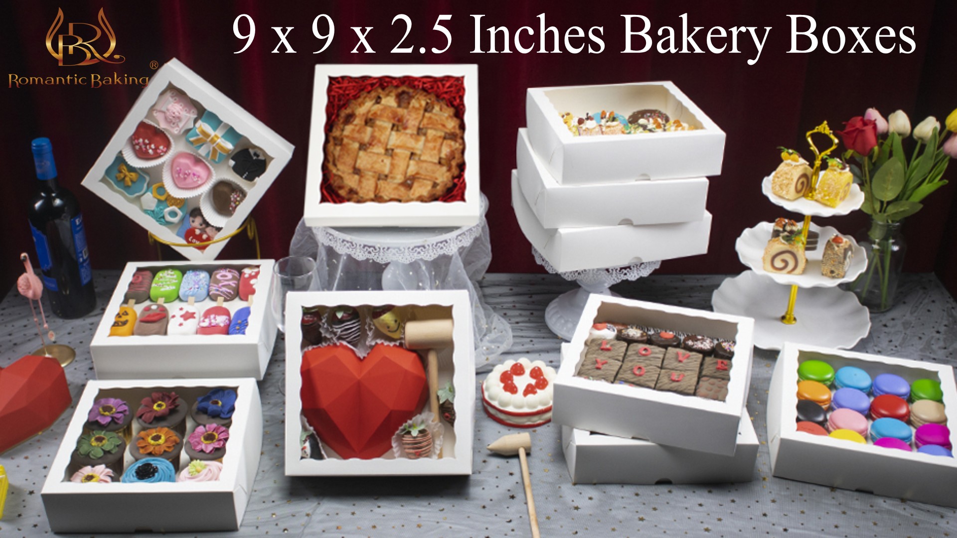 Boîtes De Boulangerie Avec Fenêtre - Lot De 50 - 20,3 X 20,3 X 5,1 Cm - Pour Biscuits, Macarons, Cadeaux