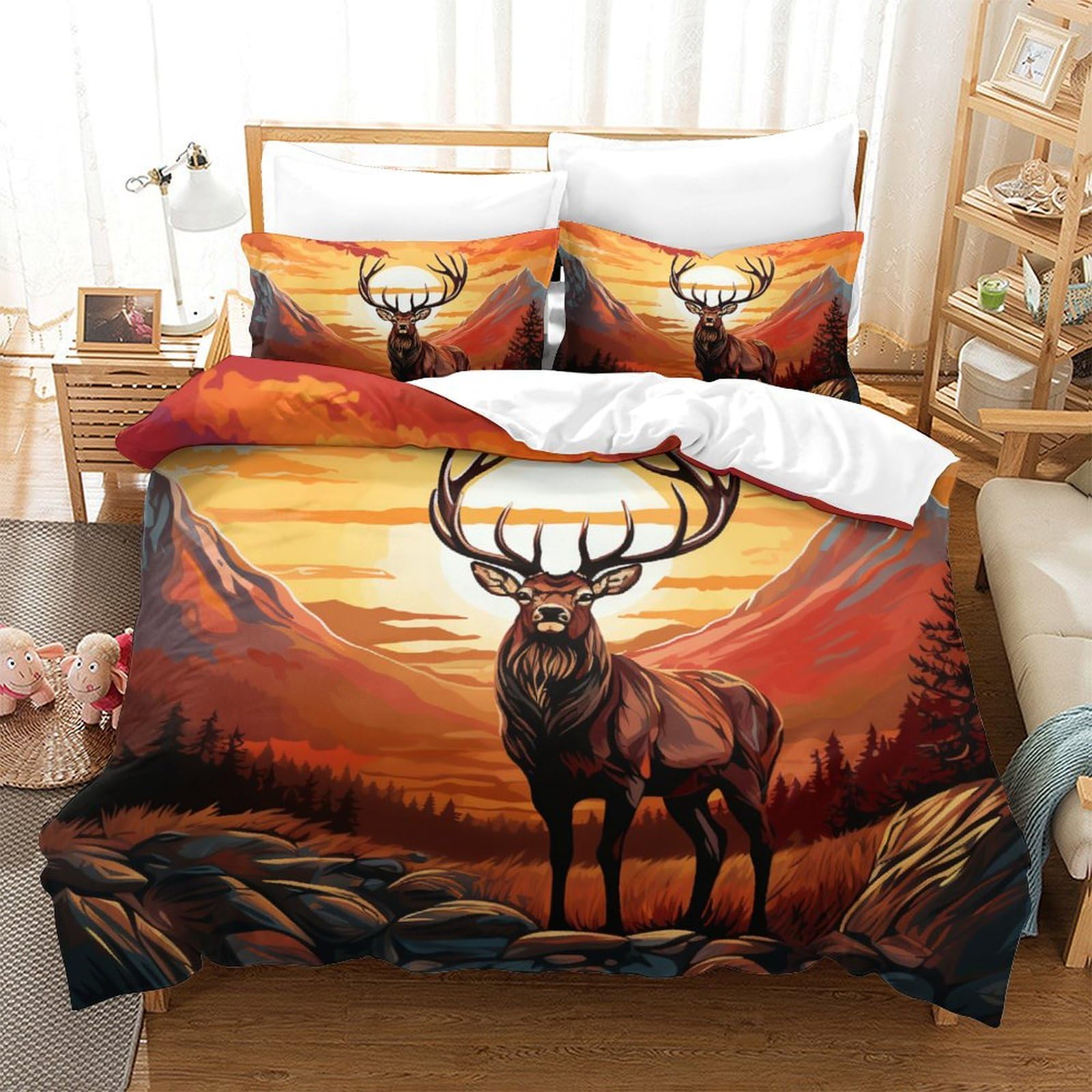 Housse de couette cerf 3D anti-plis en microfibre pour simplifier le lit des adolescents