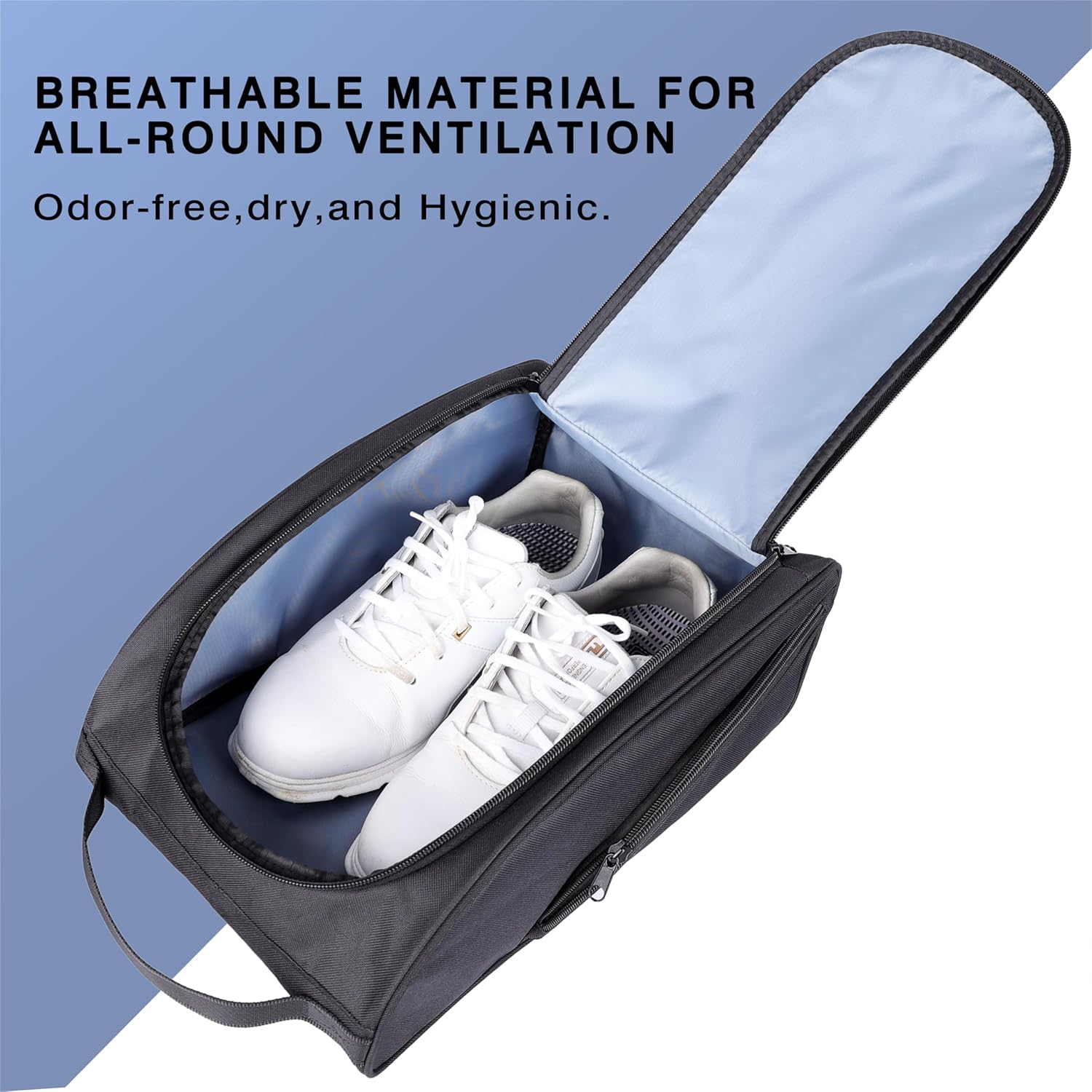 Golf Shoe Bag, Zipper Sports Shoe Strap Bag with Side Accessory Pocket for Storing Golf Accessories, Padded Golf Shoe Carry Bags with Clasped Strap Handle (Black) - Image 3