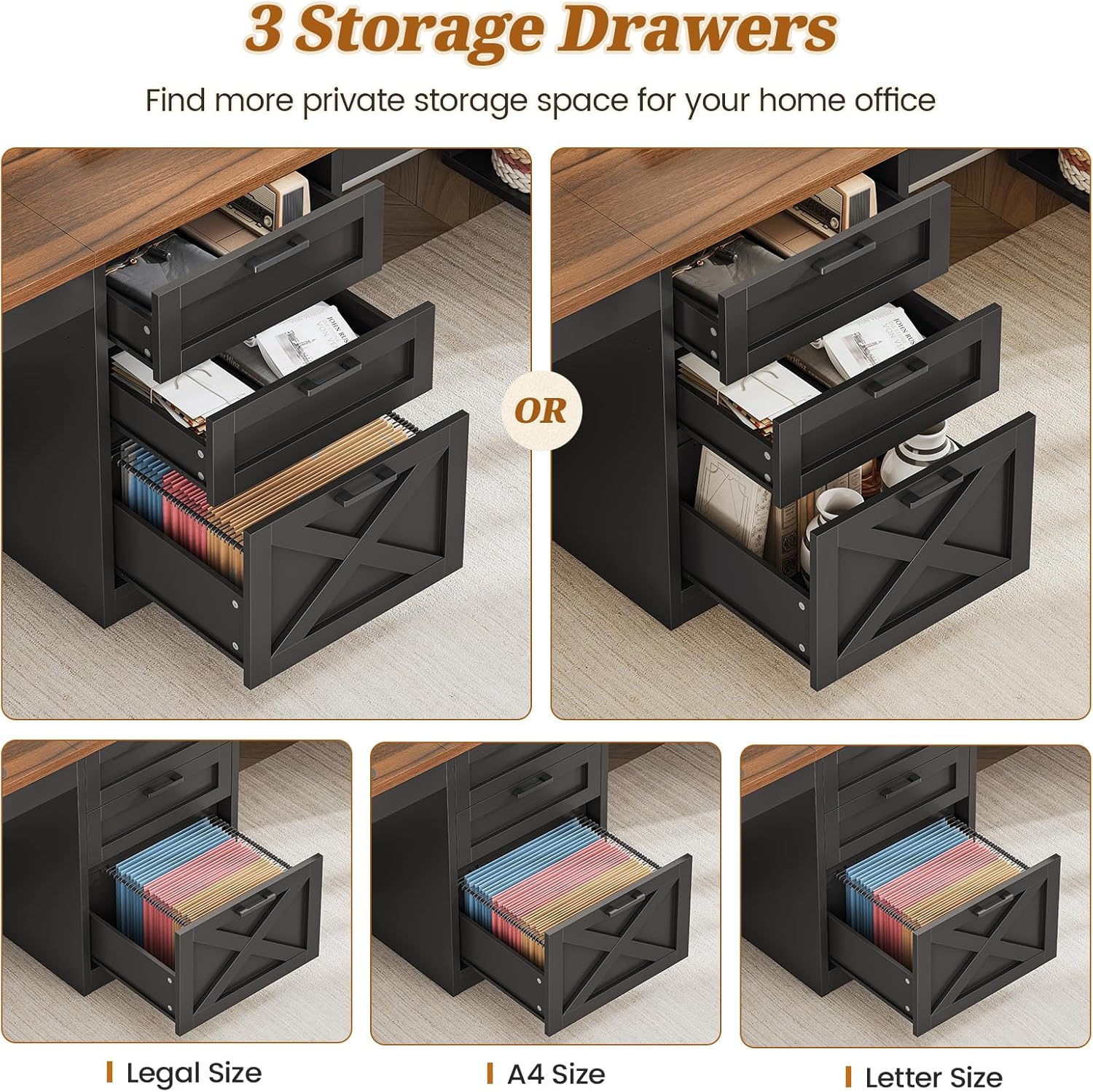 SEDETA Farmhouse 96.5" Office Desk with Drawers, 2 Person Gaming Desk with Storage, Double Computer Desk with Storage Drawers, Long Two Person Writing Desk, Black