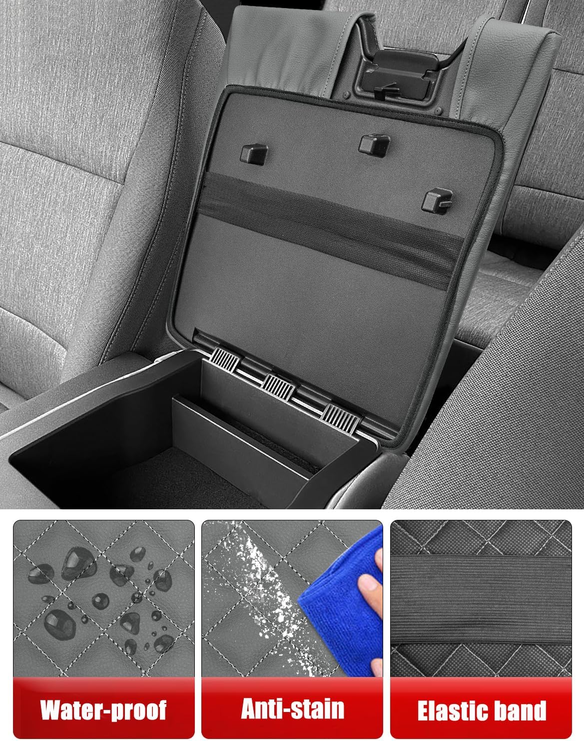 KBH Center Console Armrest Cover for 2015-2025 Ford F150, 2017-2025 F250 F350-F550, with 40/20/40 Jump Seat, Middle Console Protector, Vinyl Leather Interior Accessories, Anti-Scratch, Gray