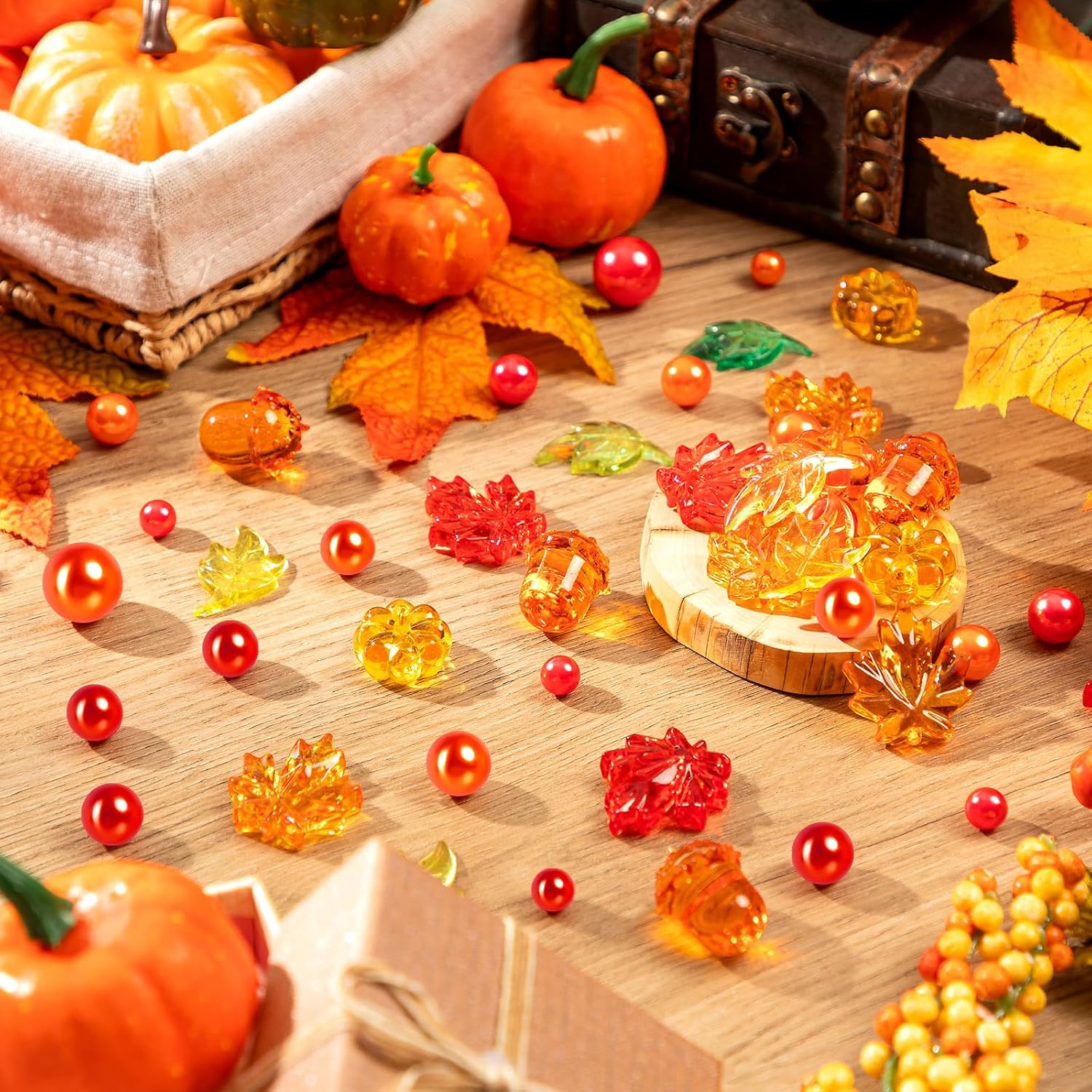 120Pcs Fall Vase Filler, Thanksgiving Faux Pearls for Table Centerpieces