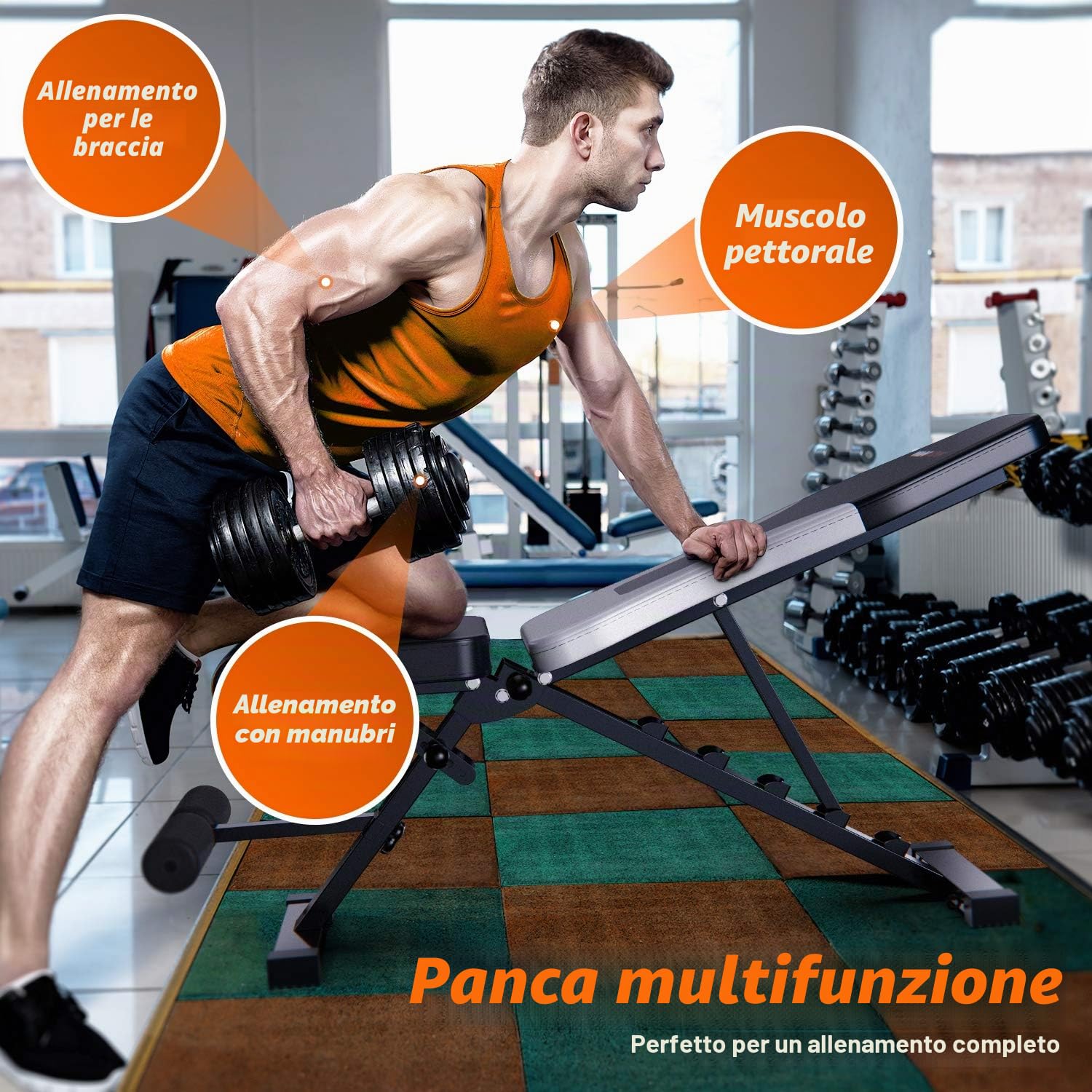 WINNOW Regolabile Panca per Allenamento con Pesi Pieghevole Panca per Allenamento a Casa in Palestra Panca Inclinata Declinata Piana a Pressa Multiuso Esercizi