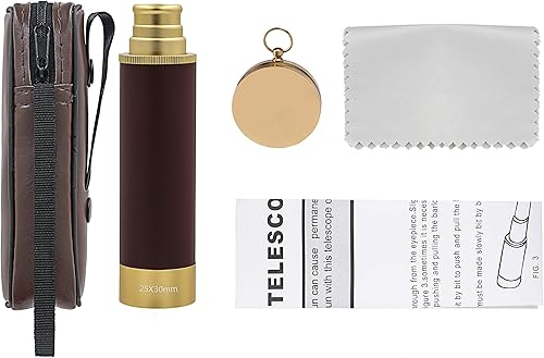 Miniatura 6 de Telescopio pirata retro con zoom de 25 x 30 pulgadas, telescopio portátil plegable de mano, monocular vintage para niños y equipo de supervivencia,