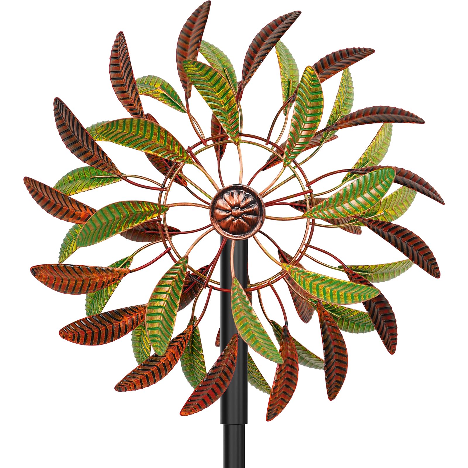 Wind Spinners Outdoor, Kinetic Wind Spinner,Yard Art Windmill with Metal Stake,Vintage Metal Wind Sculptures & Spinners,Waterproof Pinwheels Large Wind Spinner for Yard and Garden (Brown+Green)