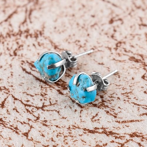 Miniatura 6 de A+ Raw Turquoise Stud Earrings, Rough Gemstones, Minimalist Jewelry, Chakra Healing Stones, December Birthstones, Rhodium Plated - Sterling Silver