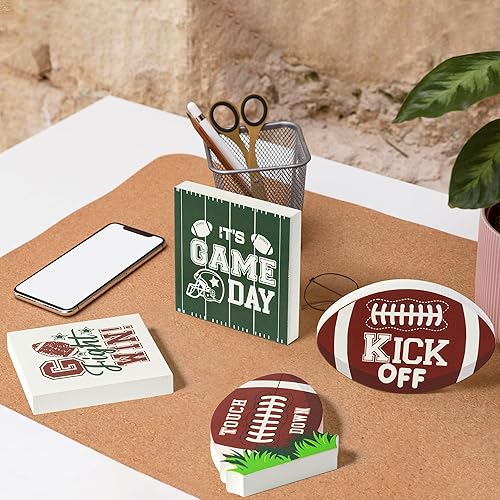 Miniatura 4 de WATINC 4 piezas de decoración de bandeja escalonada de fútbol de otoño, letrero de madera para centro de mesa de Rugby It's Game Day, suministros de