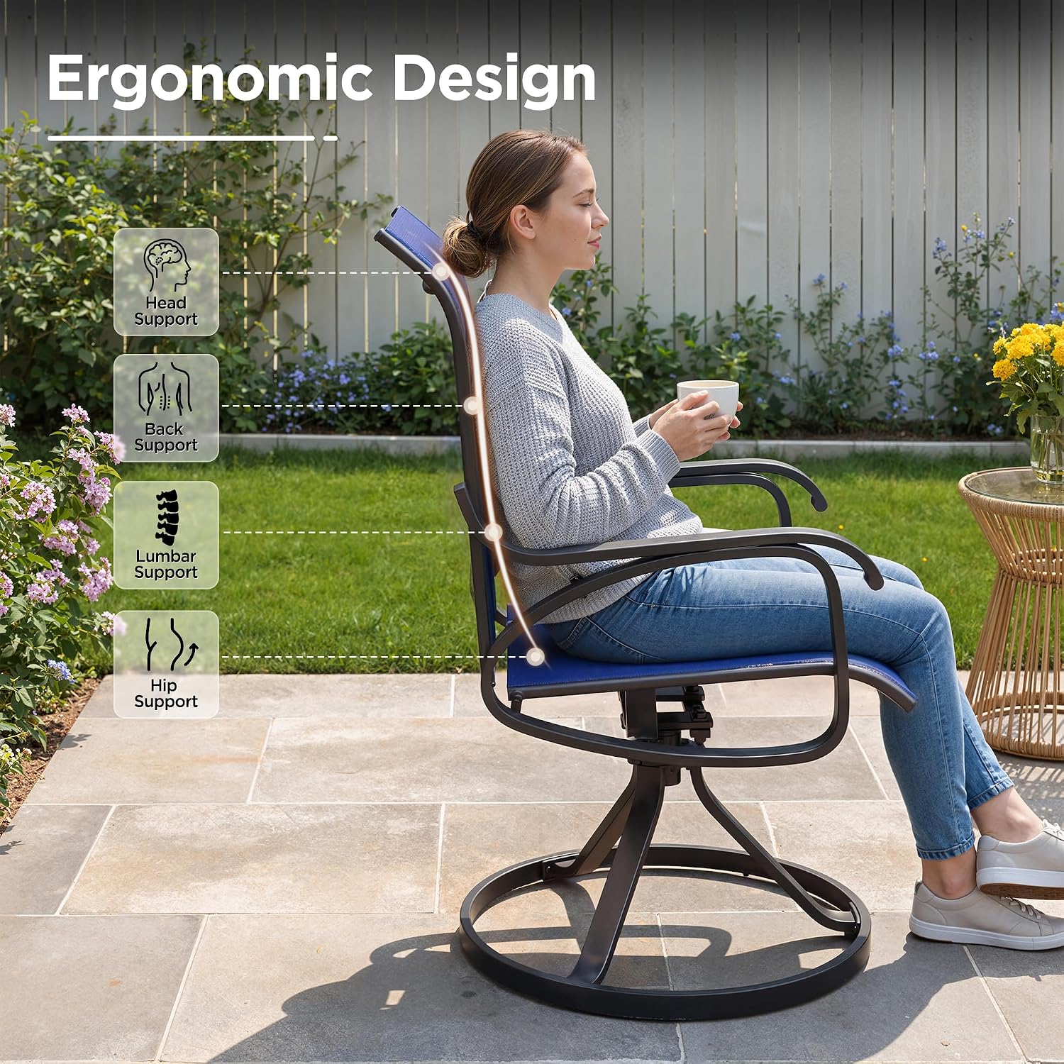 LOUVIXA Patio Swivel Chair Set of 2, All-Weather Patio Swivel Rocking Chair, High Back Patio Dining Chairs for Backyard, Porch, Lawn, Garden(2, Navy Blue)