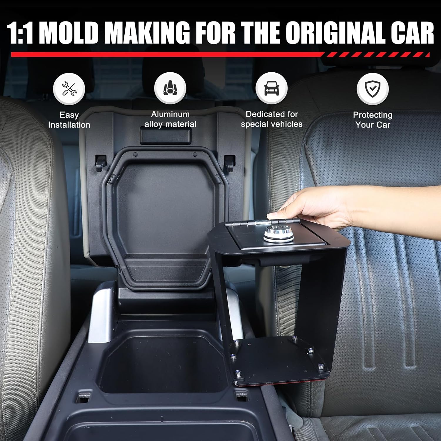 Center Console Safe Lock Box Compatible with Land Rover Defender 90 110 130 2020-2025 Interior Accessories, Safe Lock Box Armrest Storage with 3 Digit Combo Code Lock, Black