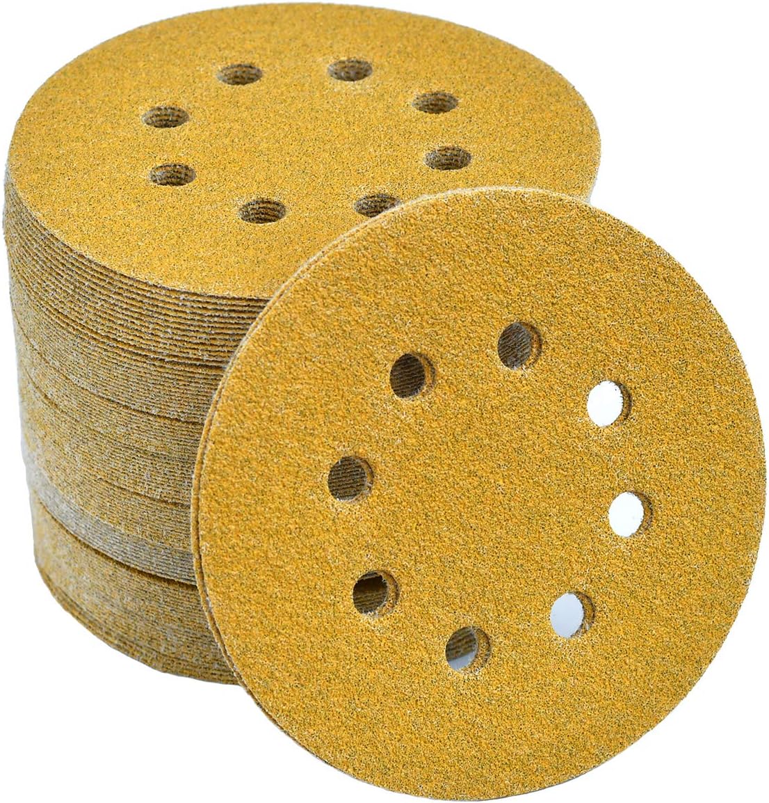 Aiyard 5-Inch 8-Hole Hook and Loop Sanding Discs 60-Grit Random Orbit Sandpaper, 100-Pack