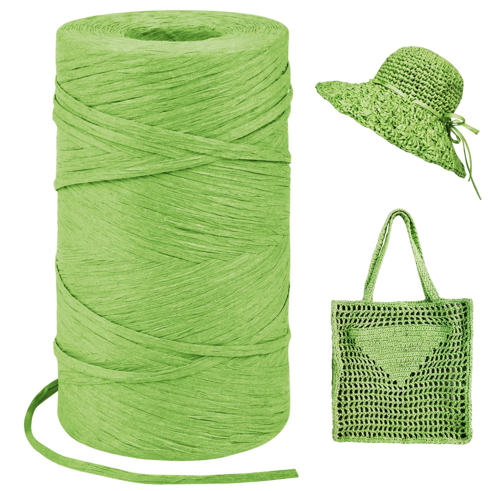 LEREATI Grass Green Raffia Yarn for Crochet Bags, 3mm x 300m Flat String Raffia Ribbon for Gift Wrapping, Raffia Paper Ribbon Yarn for Crocheting Sun Hat, Bag, DIY Crafts, Holiday Decoration โ image 1